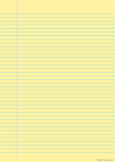 printable yellow narrow ruled notebook paper   paper
