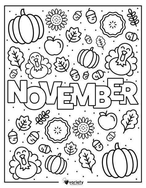 november coloring page   word november surrounded  fall