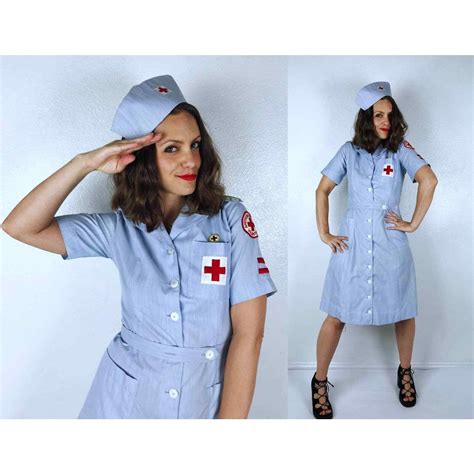 Vintage 1950s Red Cross Volunteer Nurse Uniform Sm Me… Gem
