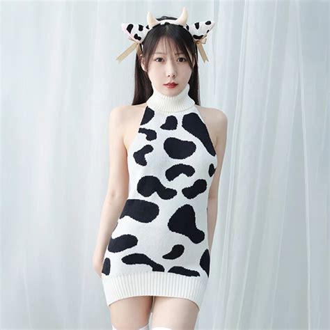 Cos Cow Cosplay Costume Maid Anime Girl Backless Lingerie Turtleneck