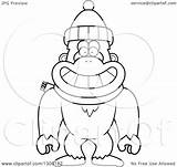 Yeti Snowman Monkey Outline Wearing Scarf Winter Clipart Abominable Cartoon Illustration Happy Hat Royalty Thoman Cory Lineart Vector Regarding Notes sketch template