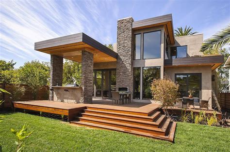 impressive affordable modern prefab homes  grey wall color  stone  glass door