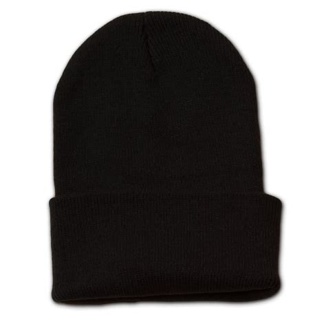 plain beanie knit ski cap skull hat warm solid color winter cuff black