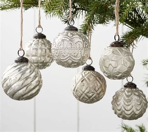 Mercury Glass Adorned Ornaments Set Of 6 Silver Pottery Barn