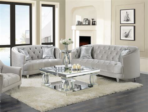 avonlea  piece tufted living room set grey coaster fine