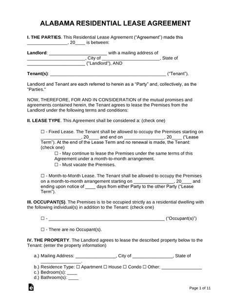 alabama lease agreement templates   word eforms