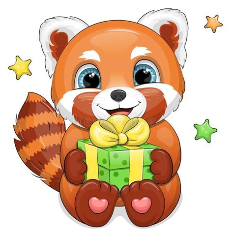 cute cartoon red panda   gift vector illustration   animal