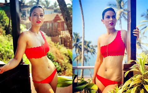Nia Sharma Red Bikini With Sexy Butts Filmentertain