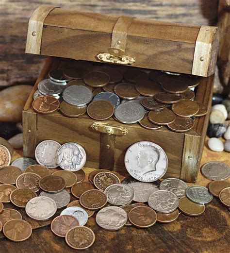 historic treasure chest   rare coins wind  weather