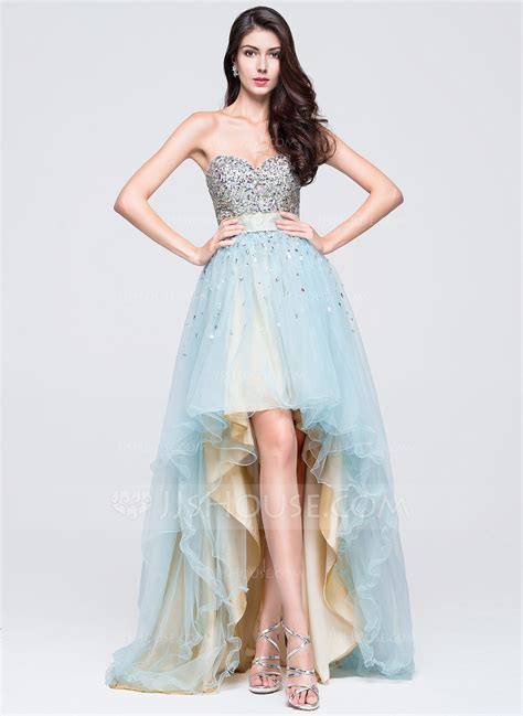 A Line Princess Sweetheart Asymmetrical Tulle Prom Dresses With Ruffle