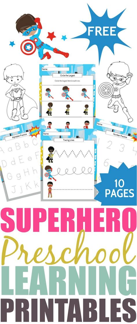 boy superhero preschool learning printable package superhero