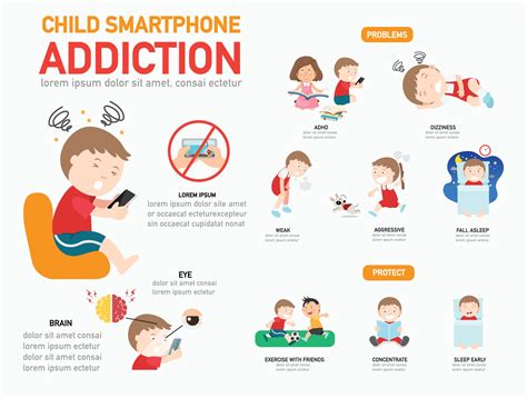 child smartphone addiction infographicvector illustration