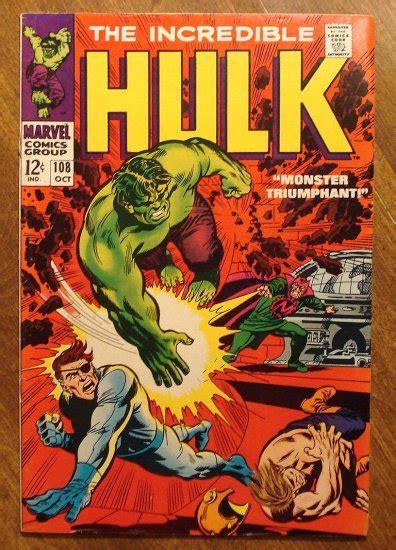 Incredible Hulk 108 1968 Comic Book Marvel Comics F Vf Condition