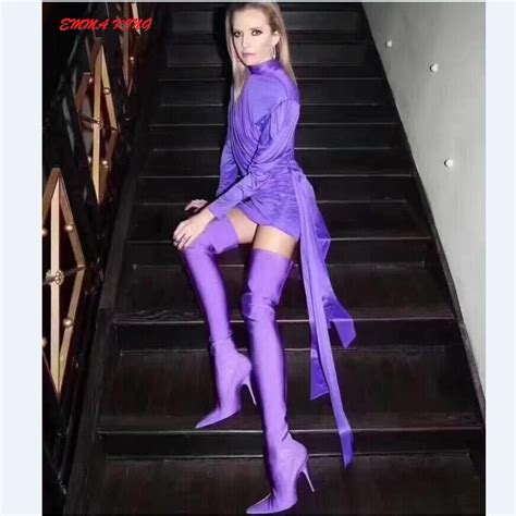 emma king purple thigh high boots candy color over the knee shoes women