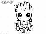 Groot Coloring Galaxy Guardians Pages Chibi Kids Printable Print Color sketch template
