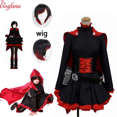 rwby 3 seasonv ruby rose cosplay costume cloak red battle dress for