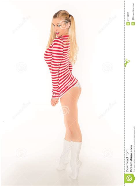 blonde red and white shirt panties shorts stock image
