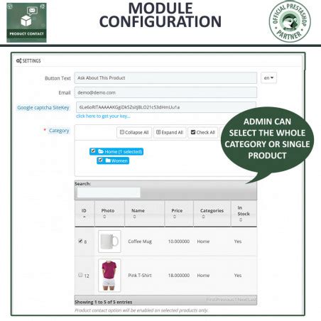 prestashop product contact form  enquiry module