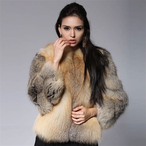 pb   womens winter nature red fox color real fur coat luxury fox fur overcoat thick
