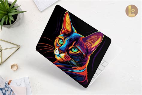 glowing neon abyssinian cat laptop skin graphic  lewlew creative fabrica