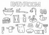 Bathroom Coloring Outline Template Doodle Elements Hand Kids Drawn Set Book Stock Bath Supplies School sketch template