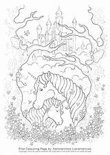 Coloring Unicorns Unicorn Coloriage Pages Castle Licorne Girl Adult Konstantinos Clouds These Ca sketch template
