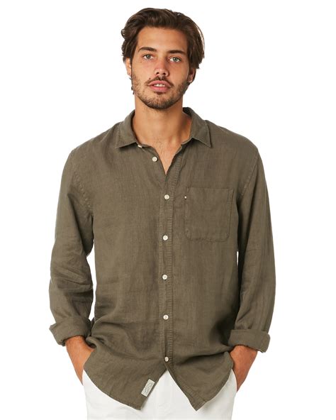 academy brand hampton mens linen shirt olive surfstitch
