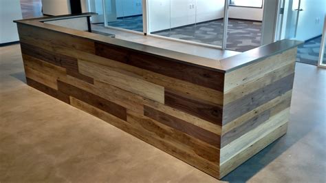 hand  contemporary reclaimed wood  steel reception desk  redwell custommadecom