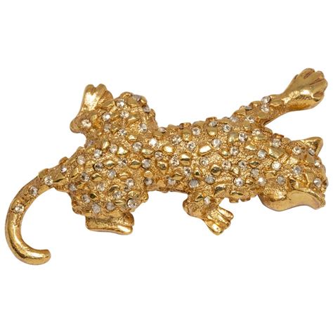 oscar de la renta swarovski crystal leopard brooch pin
