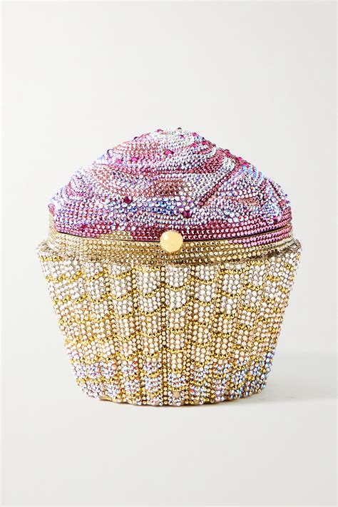 Pink Cupcake Strawberry Crystal Embellished Gold Tone Clutch Judith