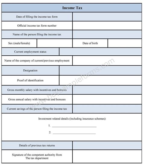 income tax form sample forms