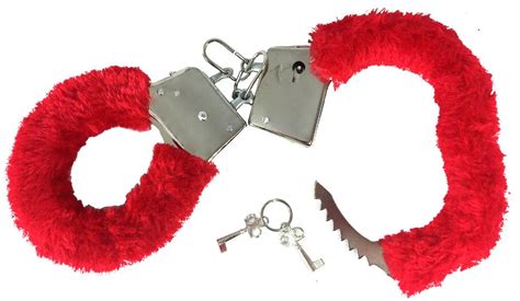 sexy soft red steel fuzzy furry handcuffs fur trimmed sex
