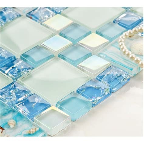 Cracked Blue Glass Mosaic Mediterranean Style Resin With Conch Shell