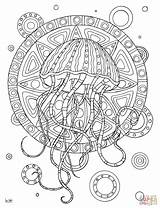 Jellyfish Zentangle Coloriage Adulte Sheets Gethighit Drukuj sketch template