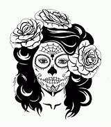 Skull Coloring Sugar Pages Girl Skulls Dead Drawing Woman Printable Muertos Dia Los Color Clipart Print Colouring Girls Women Collection sketch template