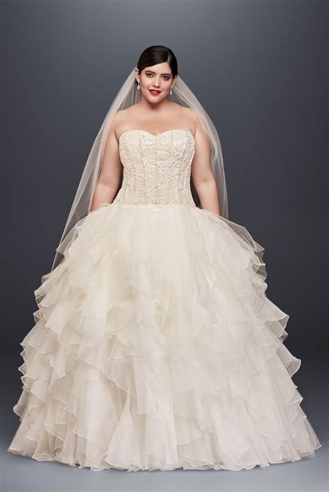 organza  lace ruffled  size wedding dress davids bridal ruffle wedding dress