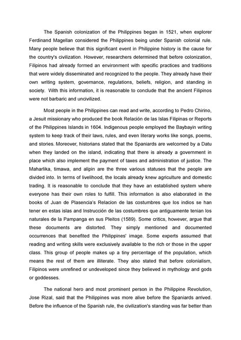 filipino argumentative essay  spanish colonization
