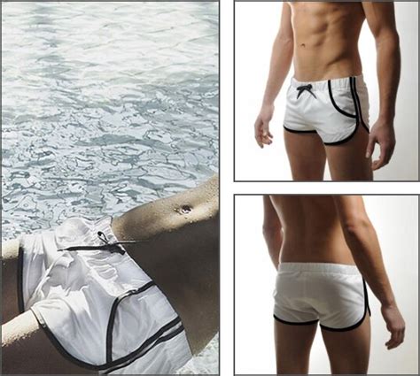 2014 fashion men s pockets swimwear sexy mens white swim trunks seobean