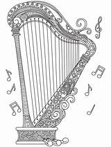 Harp Harfe Colorir Harpa Harpe Colorish Relax Malbücher Zentangle Colorironline Desenhos sketch template