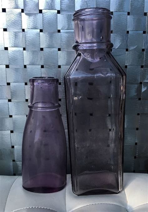 2 Vintage Purple Glass Bottles 7 And 11 Tall Purple Glass Glass