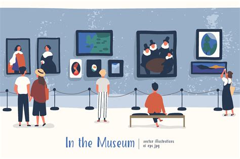 museum visitors illustrations decorative illustrations creative market