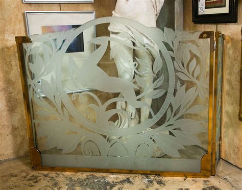 Art Deco Etched Glass Panels Firescreen By Dennis Abbe