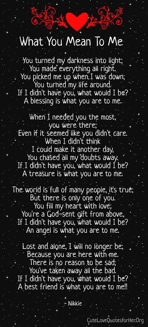 U Mean The World To Me Poem Cute Love Quotes For Her