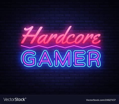 hardcore gamer neon text gaming neon sign vector image