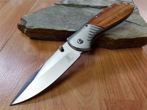 buckshot  spring assist open folding wood handle pocket knife
