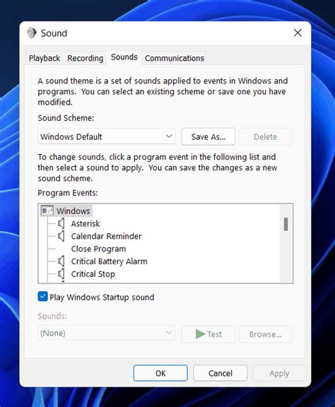 enable  disable windows  startup sound