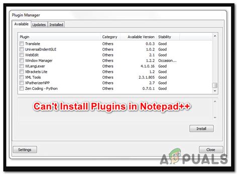 notepad plugins failing  install  windows
