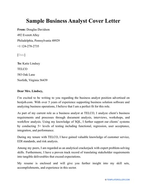 sample business analyst cover letter fill  sign