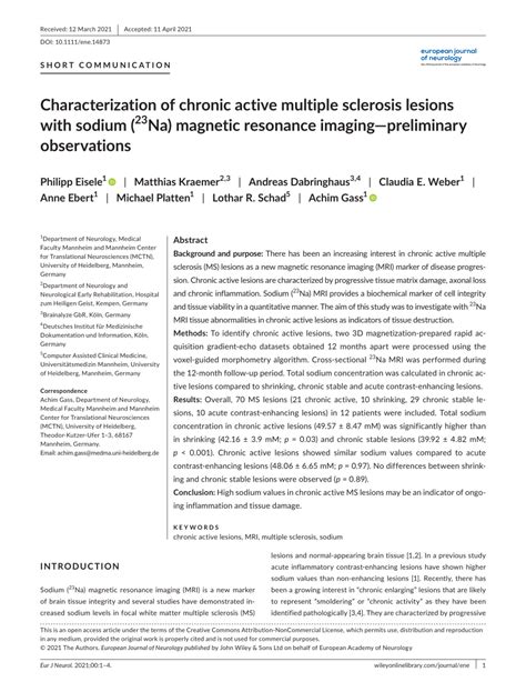 Pdf Characterization Of Chronic Active Multiple Sclerosis Lesions