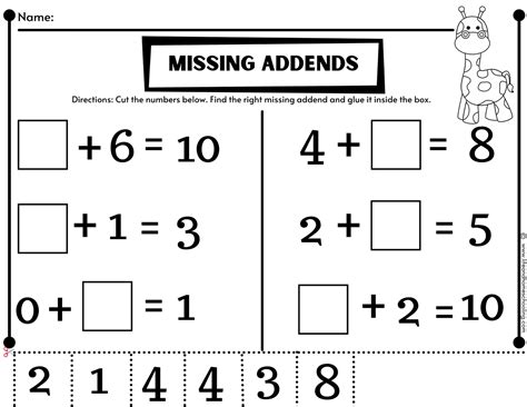 missing addends worksheets